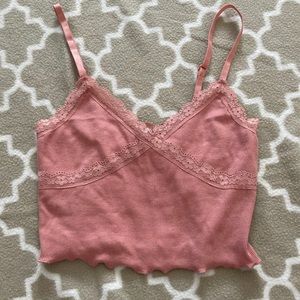 Pink lace crop tank